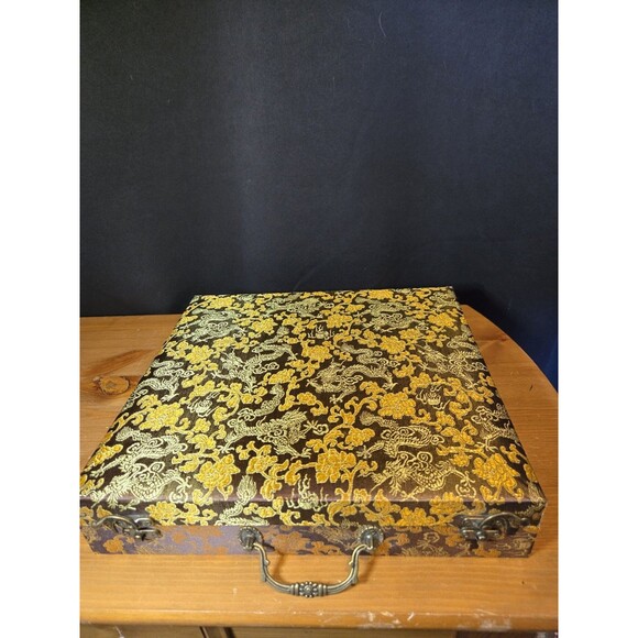 Vtg Chinese Panda CherryBlossom DoubleSided Silk Sichuan Embroidery WoodBase Box - Picture 8 of 8